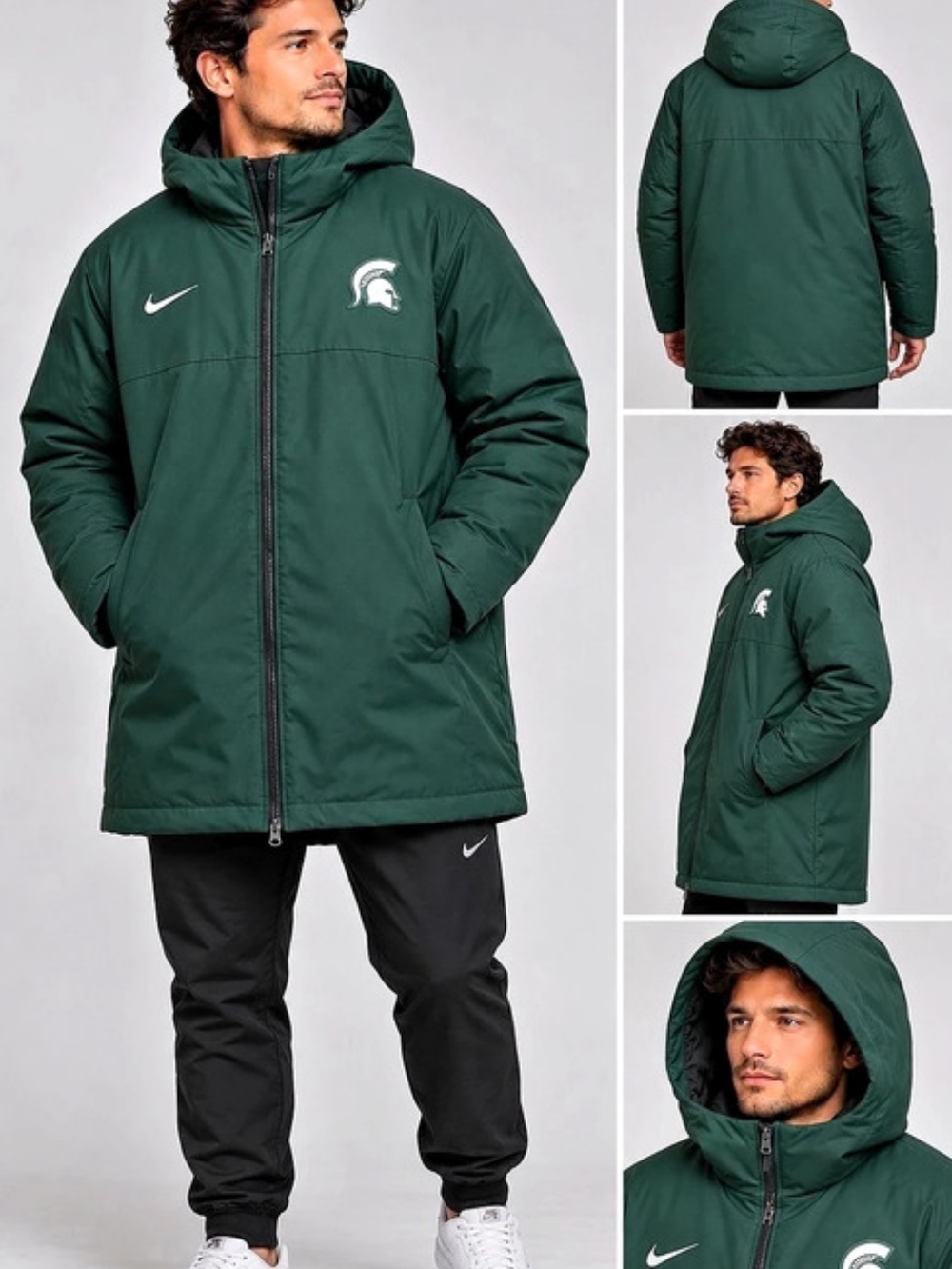 Nike Michigan State Spartans MSU Insulated Winter Coat Hooded Green Men’s XL